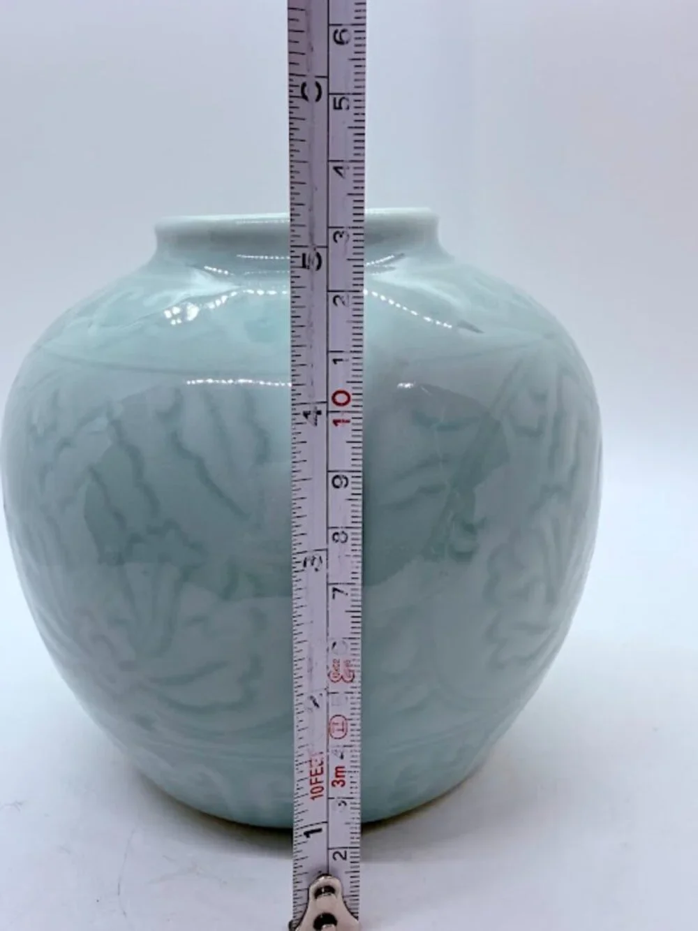 Vintage Celadon Glaze Chinese Pottery Vase Light Green Ginger Jar 5